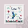 quadro de nascimento ilustrado com um colibri